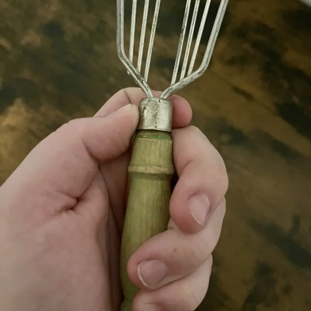 Vintage Farmhouse Kitchen Utensil Green Wooden Handle Whisk Turner